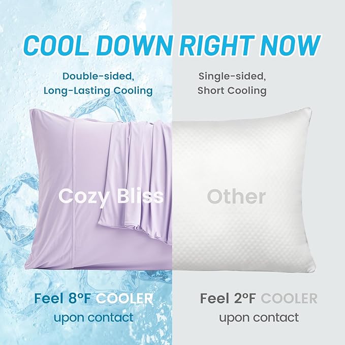 Cozy Bliss Cooling Pillow Cases for Hot Sleepers, Q-Max>0.45, Standard Size Set of 2, Soft & Silky Pillow Covers with Envelope Closure,Gift, Purple, 20x26 Inches