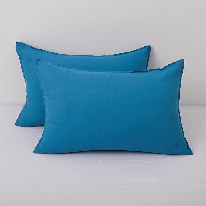 CHUFFED Linen Pillowcases 2 Pack 100% Linen Standard Pillow Cases, Breathable and Cooling Washed Pillowshams with Zipper Closure, 20x30 Inches,Blue