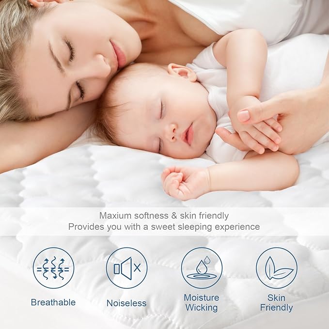 Twin Extra Long (XL) Mattress Protector Pad Waterproof Quilted, Breathable & Cooling Twin XL Mattress Cover Fitted for College Dorm Room Essentials with Deep Pocket Up to 18", (White)