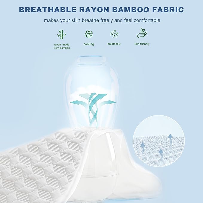 GRT Waterproof Mattress Protector Queen, Rayon Bamboo Mattress Protector Cooling Breathable, 3D Air Fabric Soft Mattress Cover with 6-26 inches Deep Pocket, Mattress Pad Machine Washable