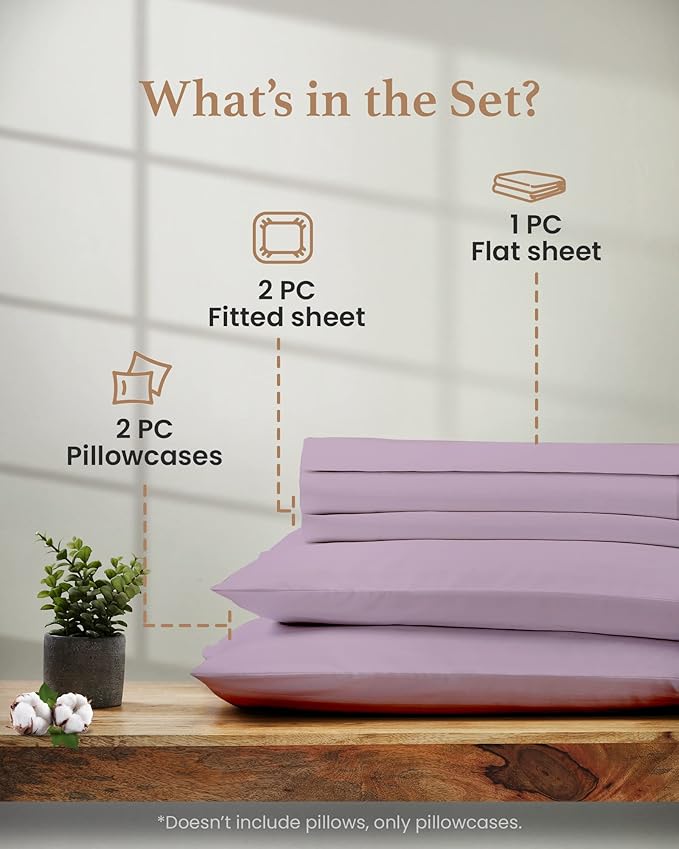 Good Sleep Bedding Split King Sheets for Adjustable Bed, 5 Piece, 100% Egyptian Cotton Sheet & Pillowcase Sets, Sateen Weave, Ultra-Soft, 16" Deep Pocket Adjustable Bed Sheets - Lavender