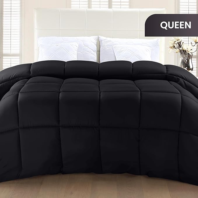 Utopia Bedding Queen Comforter Duvet Insert, Quilted Black Comforter with Corner Tabs, Box Stitched Down Alternative Comforters Queen Size 88 x88 inches
