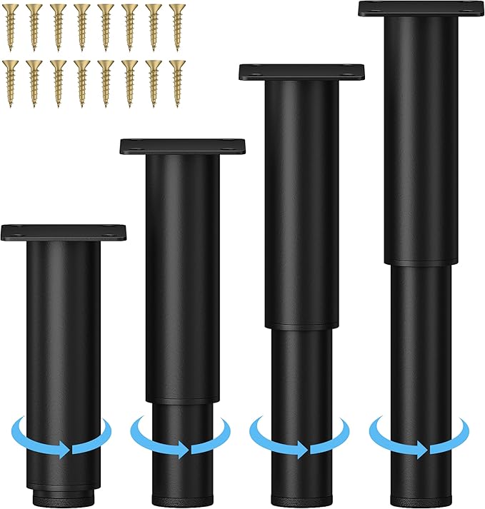 Metal Adjustable Furniture Legs 5.12-9.45 inch, Wlrrcwdttc Sofa Legs Cabinet Legs Adjustable Height Replacement Support Legs for Bed/Couch/Dresser/Chair/Coffee Table, Legs for Furniture Set of 4-Black