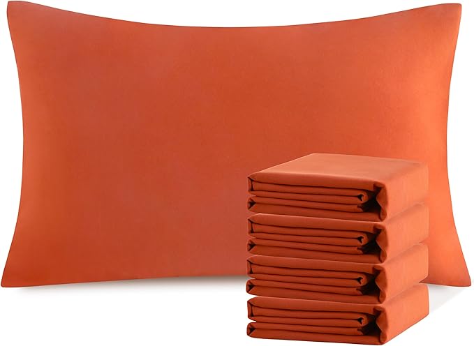 NTBAY Queen Pillowcase Set - 4 Pack Brushed Microfiber 20x30 Pillowcases - Soft, Wrinkle-Free, Fade-Resistant, Stain-Resistant, Brunt Orange Pillowcases with Envelope Closure - 20x30 Inches