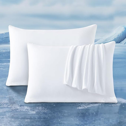 LUXEAR 2 Pack Cooling Pillow Cases, Arc-Chill Q-Max > 0.5 for Hot Sleepers, Hair & Skin Friendly, Double-Sided, Machine Washable, Hidden Zipper, Gift for Women & Men, 20x26, White