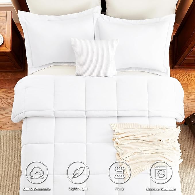 CozyLux California King Comforter Set White - 270GSM Cal King Bedding Sets for All Seasons, 3 Pieces Box Stitched Bed Set with 1 Down Alternative Comforter and 2 Pillow Shams, Soft, Lightweight