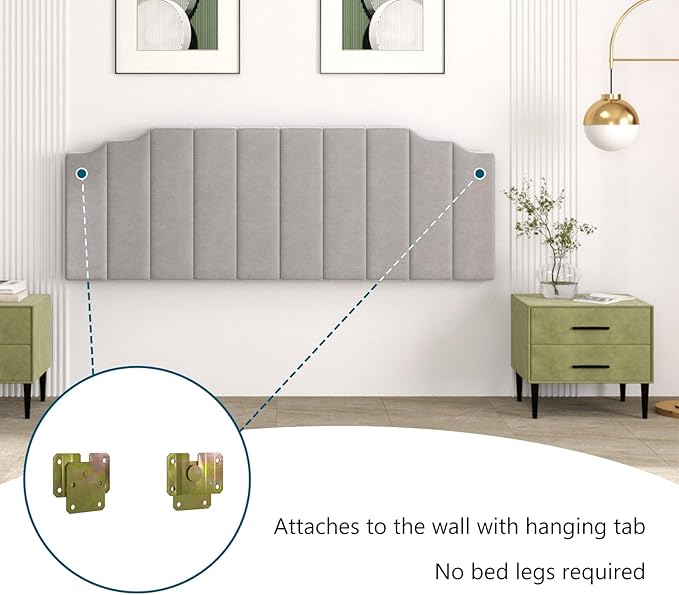 Befurtori King Size Headboard Only, Velvet Wall Mounted Headboard King for Adjustable Bed Modern Upholstered Head Board Easy Assembly, Gray