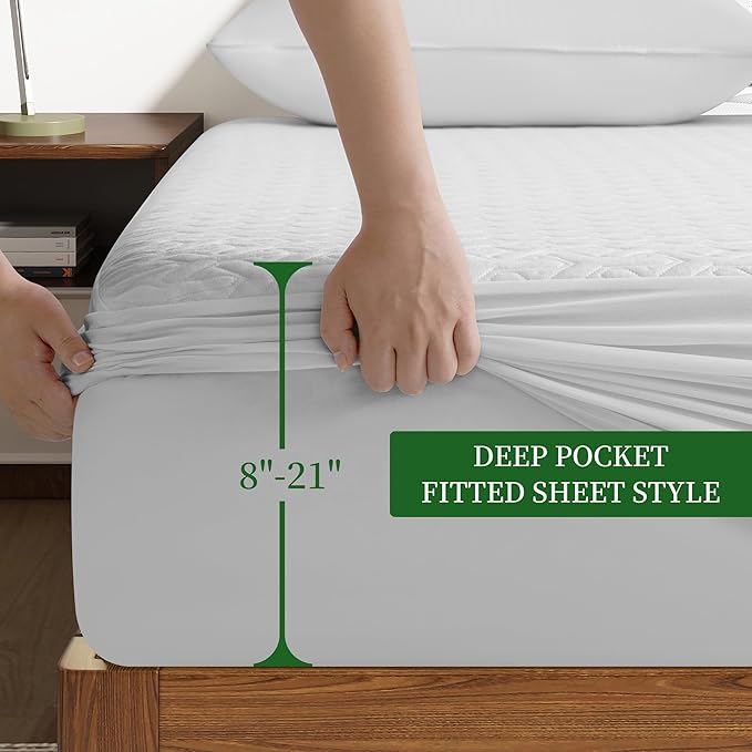 Premium Waterproof Queen Mattress Protector NH Cooling Soft Bed Mattress Cover 5D Tech Breathable 8-21" Deep Pocket Vinyl-Free Noiseless Anti Slip and Wear-Resistant(3-in-1,Queen)