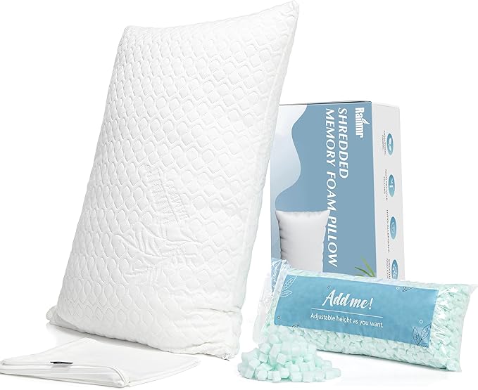Rainmr Pillow King Size Memory Foam for Sleeping, Bed Pillows with Washable Cooling Pillowcase for Back & Side & Stomach Sleepers, 20x36 inches (White, King 1-Pack)