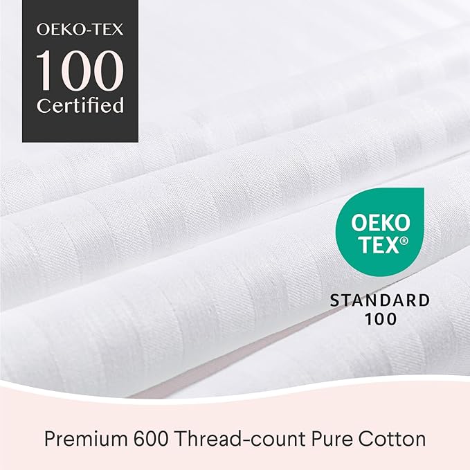 FAUNNA 600TC 100% Cotton Pillow Protectors, King Size (20x36), 4 Pack, Oeko-TEX Certified, Hotel Grade Pillow Cover with Silent Zipper, Zip Up Pillow Cases, White