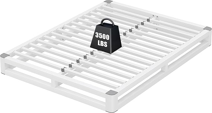 6 Inch Queen Bed Frame with Rounded Corner and Squeak Free U-Slot Design, Metal Platform Bed Frames 6 Non-Slip Guards, 3500lbs Heavy Duty Steel Slat Support, No Box Spring Needed, White