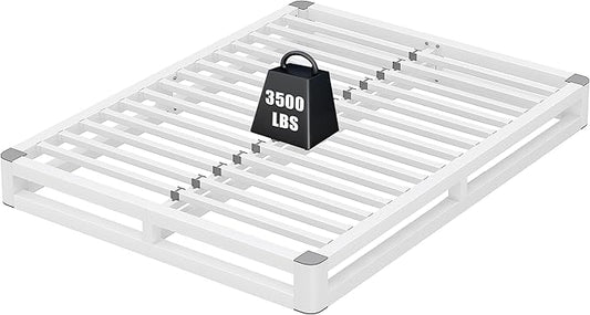 6 Inch Queen Bed Frame with Rounded Corner and Squeak Free U-Slot Design, Metal Platform Bed Frames 6 Non-Slip Guards, 3500lbs Heavy Duty Steel Slat Support, No Box Spring Needed, White