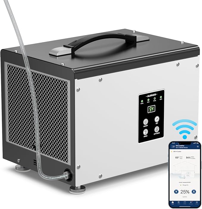 ALORAIR Wi-Fi Crawl Space and Basement Dehumidifier, 70 Pint with Pump, Auto-Defrost, Covers Up to 1000 Sq Ft, Memory Start, cETL Listed, Commercial Grade