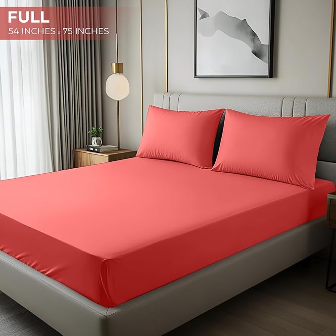 Utopia Bedding Full Fitted Sheet - Bottom Sheet - Deep Pocket - Soft Microfiber -Shrinkage and Fade Resistant-Easy Care -1 Fitted Sheet Only (Coral)