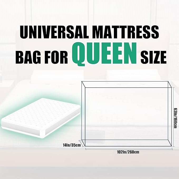 Queen Size Mattress Bag for Moving and Storage - 5 Mil Heavy Duty, Plastic Waterproof Mattress Cover, Reusable, Tearproof