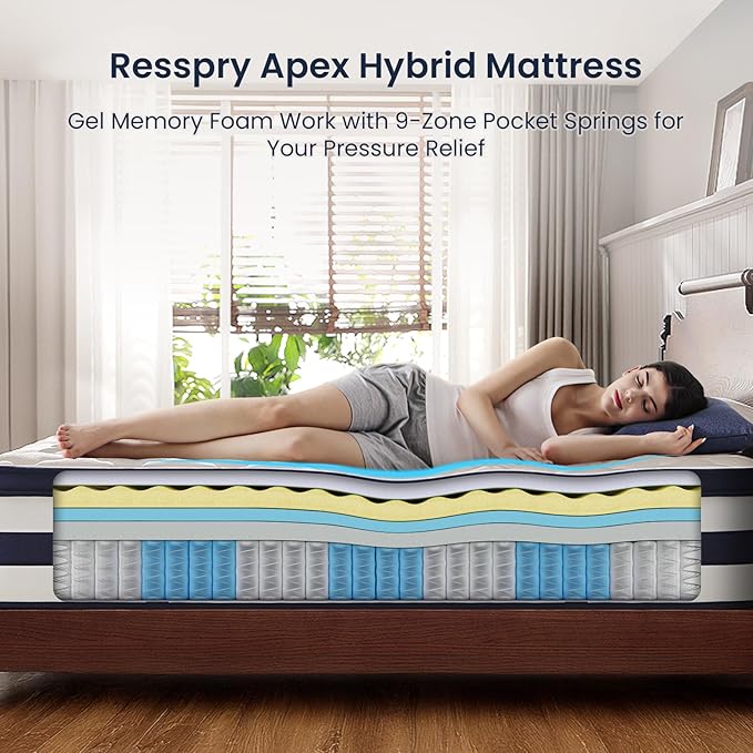 Twin Size Mattress, 14 Inch Gel Memory Foam Sprung Hybrid Mattress, Cooling and Pressure Relief for Breathable Sleep, Certipur-Us Certified, 120-Night Home Trial, Apex Collection