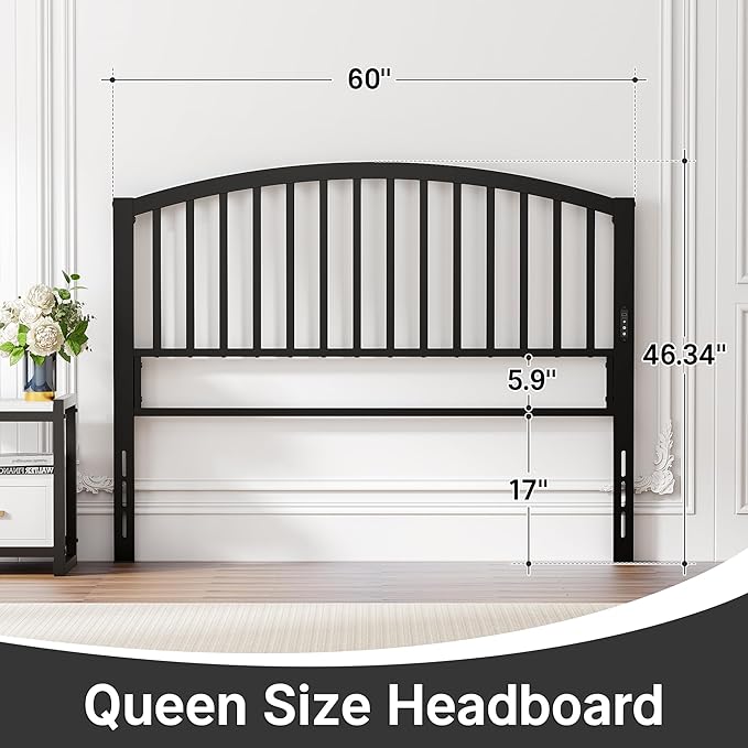 Weehom Queen Headboard with Led Lights, Farmhouse Vintage Style Metal Headboard Queen Size, Modern Freestanding Black Headboard Only for Bedroom