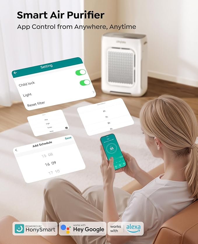 Air Purifier for Home Large Room up to 3000Ft², HEPA Air Purifier with Washable Double-Sided Filters, Smart WiFi, AQI Display, Air Cleaner for Pets, Allergies, Dust, Pollen, 15dB Sleep Mode, Fragrance