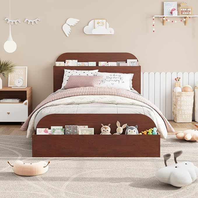 Garvee Twin Bed Frame with Headboard & Footboard – Low Platform Kids Bed, Wooden Twin-Floor Design, Noise-Free, No Box Spring Needed, Espresso