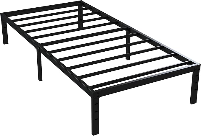 Upcanso 16 Inch Twin Bed Frames No Box Spring Need, Metal Platform Bed Frame Twin Size Heavy Duty Mattress Foundation with 14 Inch Storage, Eassy Assembly 2,500 lbs Steel Slats Support, Black