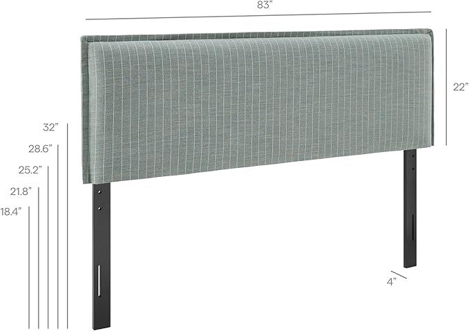 Modway Camille King Size Striped Linen Blend Pinstripe Headboard with Removable Slipcover – in Spa Blue Stripe - Padded Pillow Style Headboard with Adjustable Mounting for King Beds