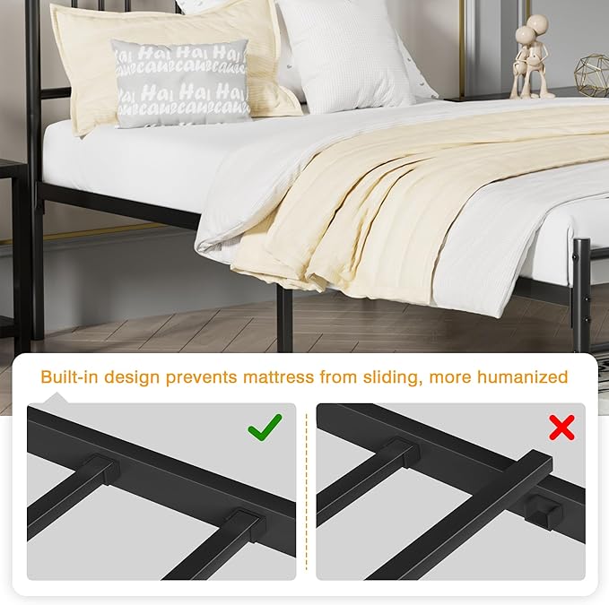 VECELO Full Bed Frame with Headboard and Footboard, 14 Inch Metal Platform Mattress Foundation, Sturdy Premium Steel Slat/No Box Spring Needed