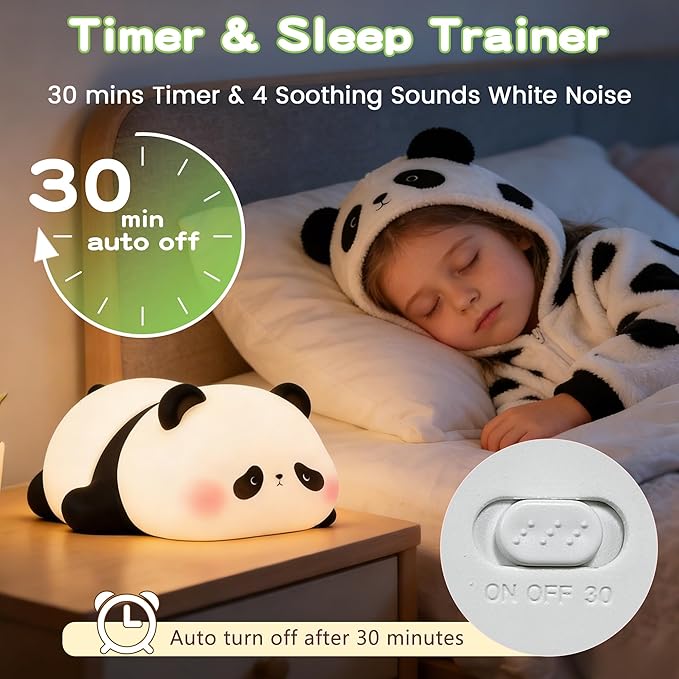 FAMIDUO Panda Night Light for Kids, Silicone Squishy LED Lamp, Food Grade BPA-Free Nursery Nightlight, 3-Level Dimmable Rechargeable, Portable Bedside Desk Decor for Baby Boys Girls, Funny Panda Gifts