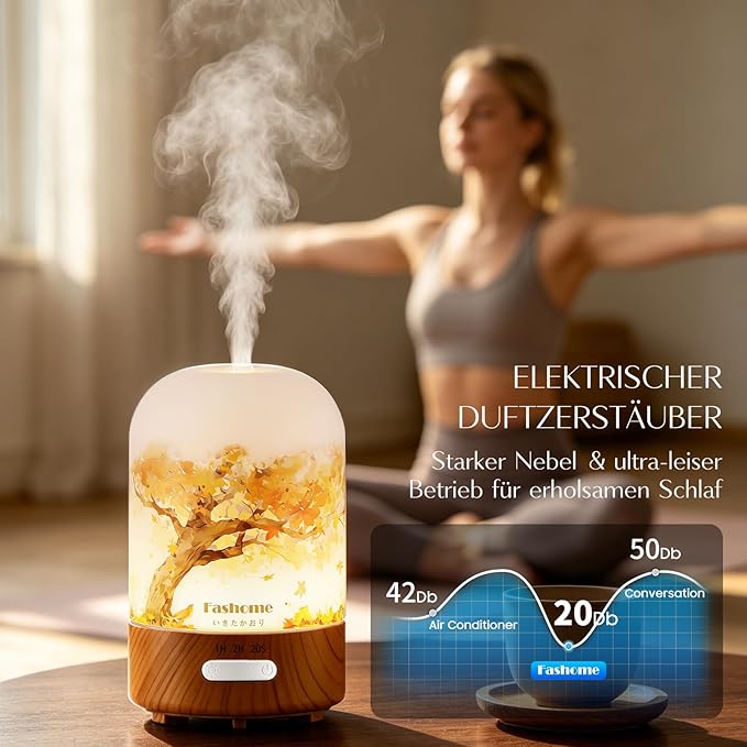 Essential Oil Diffuser, Hand Blown Glass Aromatherapy Diffuser, Ultrasonic Cool Mist Scent Aroma Humidifier, Diffuser Oil Machine Whisper Quiet with Auto Shut-Off for Home Bedroom Office(<25dB)