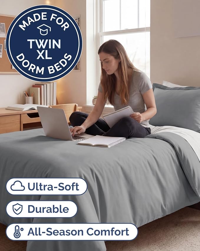 Duvet Cover Twin/Twin XL Size Set - Extra Soft Twin/Twin XL Duvet Cover 68" x 90" with 1 Pillow Sham - Hotel Luxury, Easy Care, Fade Free w/ Zipper Closures & Ties - Comfy & Breathable (Steel Blue)