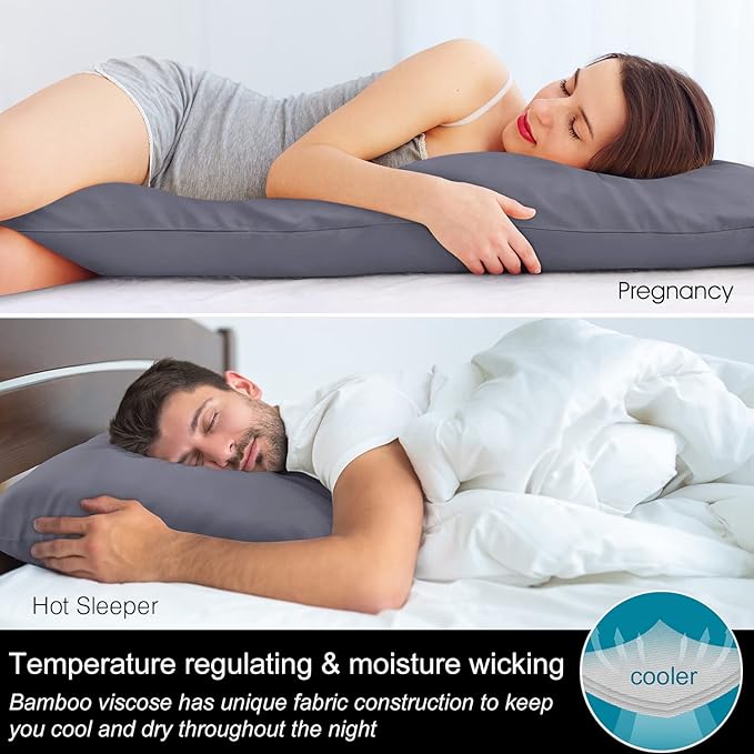 BEDELITE Body Pillow Cover, Rayon Made from Bamboo, Cooling Body Pillow Pillowcase for Hot Sleepers and Night Sweats, Breathable & Silky Soft Full Long Pillow Case Cover (Grey, 20x54 Inches)