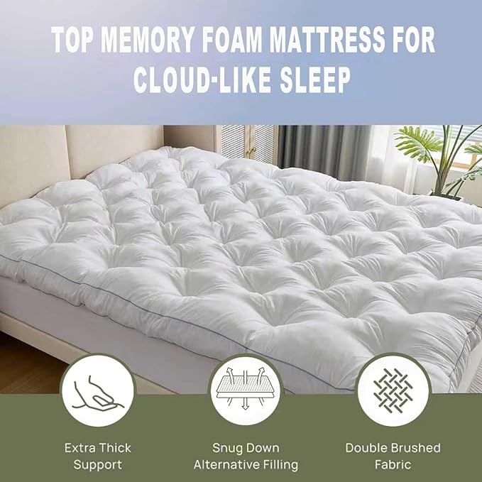 SHOUREN 5 Inch Memory Foam Mattress Topper Full for Back Pain Relief, Extra Thick Gel Memory Foam Bed Topper, Soft Fluffy Supportive Pressure Relief Mattress Pad, 54"x75"