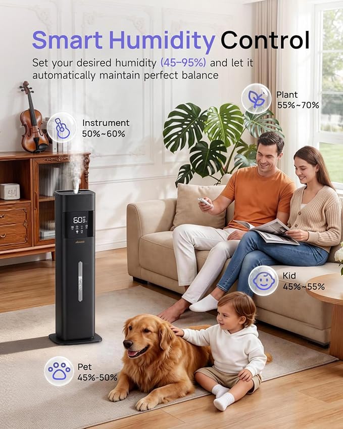 Humidifier Large Room, 2.1Gal/8L Cool Mist Humidifiers for Bedroom 500 sq ft, Humidifiers for Home with Essential Oil Diffuser, Top Fill Quiet Humidifier for Baby Nursery Office Plants, Black