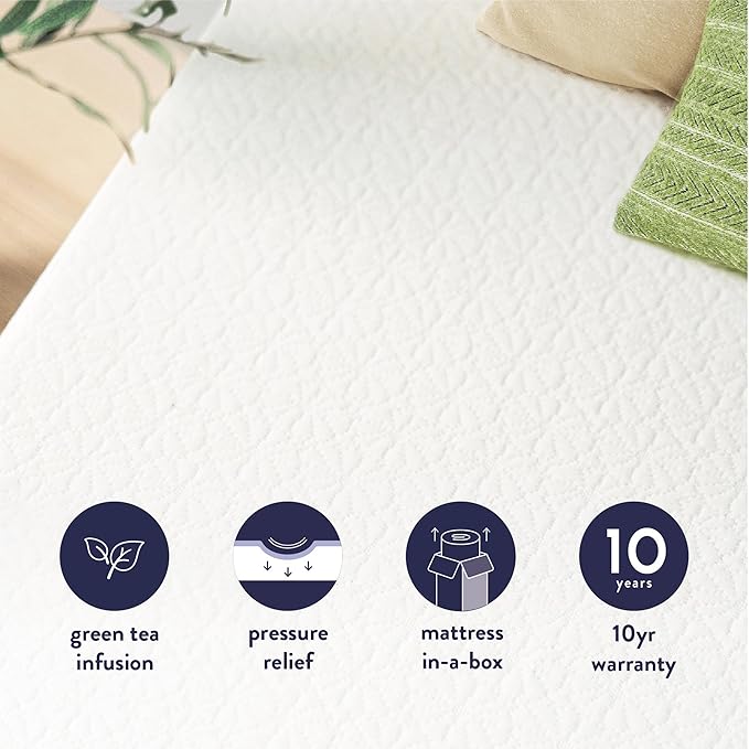 Best Price Mattress 12 Inch King Mattress Bed-In-A-Box, Green Tea Memory Foam, White