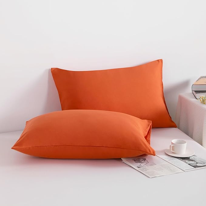 NTBAY King Pillowcase Set - 2 Pack Brushed Microfiber 20x40 Pillowcases - Soft, Wrinkle-Free, Fade-Resistant, Stain-Resistant, Brunt Orange Pillowcases with Envelope Closure - 20x40 Inches