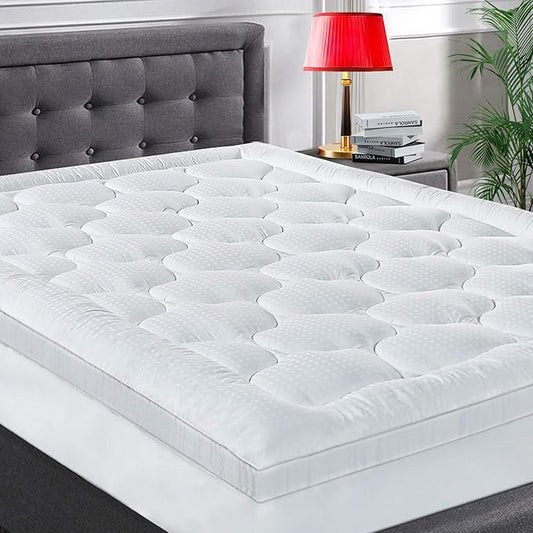 COHOME Mattress Topper Full 1300 GSM Extra Thick Cooling Mattress Pad 400TC Cotton Top Plush Down Alternative Fill Pillow Top Mattress Cover with 8-21 Inch Deep Pocket (54x75 Inches, White-Luxury)