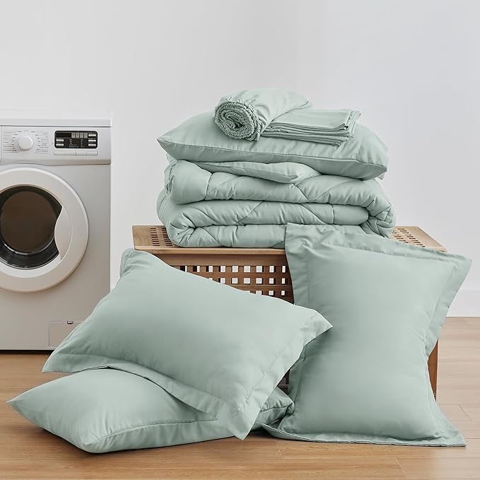 Love's cabin Queen Comforter Set Aqua, 7 Pieces Queen Bed in a Bag, All Season Bedding Sets with 1 Comforter, 1 Flat Sheet, 1 Fitted Sheet, 2 Pillowcase and 2 Pillow Sham | Soft, Breathable, Lightweight, Comfortable