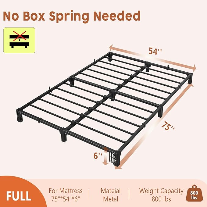 GarveeHome 6 Inch Full Bed Frame, Heavy Duty Metal Platform Bed Frame with Iron Slat Support, No Box Spring Needed, Tool-Free Assembly, Supports 800 Lbs