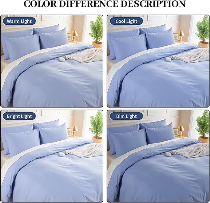 NEXHOME PRO King Duvet Cover Set, 100% Washed Cotton with Linen-Like Texture, Natural Organic, Breathable & Comfortable, Includes Home Bedding Set Baby Blue (No Comforter) 10490