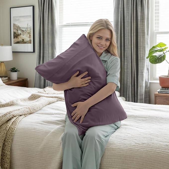 Pillow Cases King Size 2 Pack, Bamboo Rayon Cooling Pillowcases with Envelope Closure, Cool Breathable Pillow Case for Hot Sleepers & Night Sweats, 20x40 inches,Greish Purple