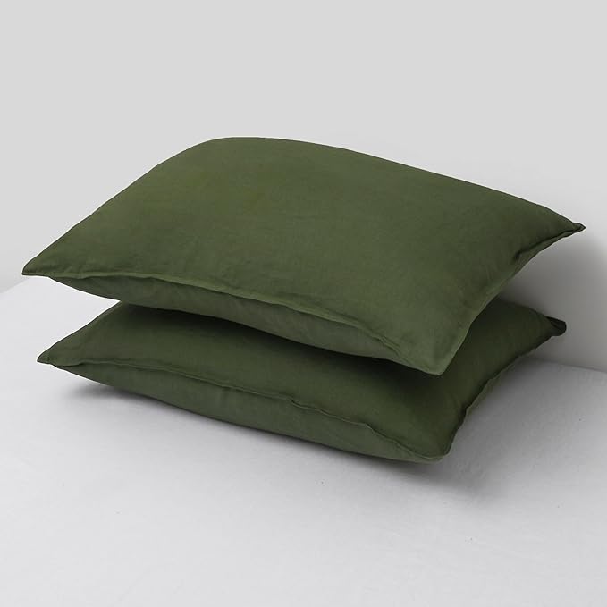 CHUFFED Linen Pillowcases 2 Pack 100% Linen Standard Pillow Cases, Breathable and Cooling Washed Pillowshams with Zipper Closure, 20x30 Inches,Mossy Green