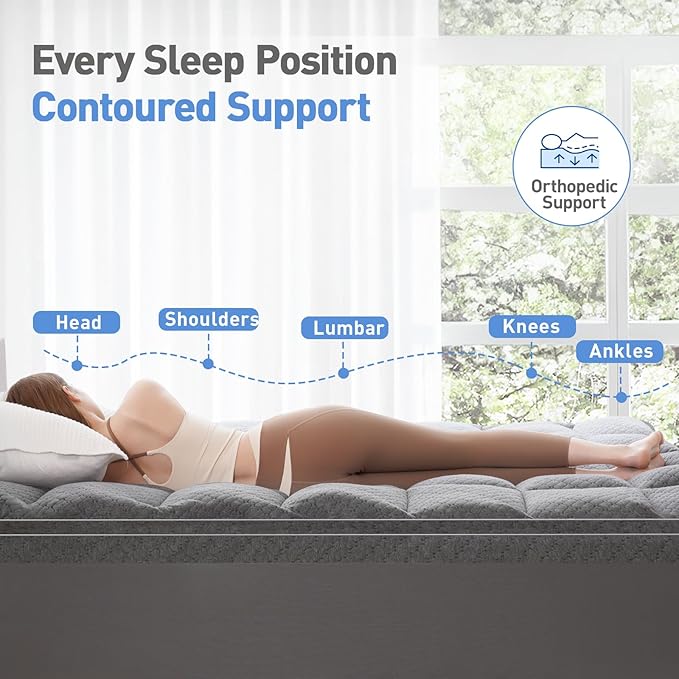 Dual Layer 3 Inch Memory Foam Mattress Topper California King Size, 2 Inch Cooling Gel Memory Foam Plus 1 Inch Pillow Top Mattress Pad Cover, with 8-21 Inch Deep Pocket, Grey