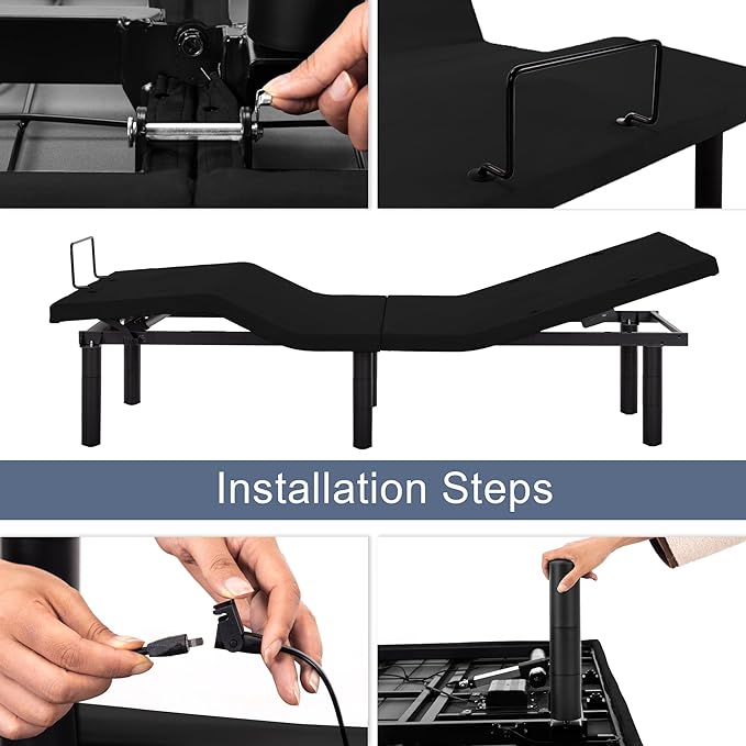 Fromann Adjustable Electric Twin XL Bed Base Frame with Massage,USB Type-C Ports, Zero Gravity, Under Bed Led Lighting and Three Leg Height (with Synchronization Connector) (Black)