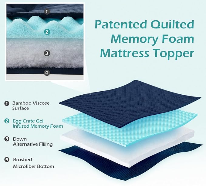 Hansleep Twin XL Mattress Pad Topper College Dorm Memory Foam, Twin XL Foam Mattress Topper Viscose Derived from Bamboo, Twin XL Size Bed Mattress Pad Cover for Back Pain Relief, 39" x 80", Navy Blue