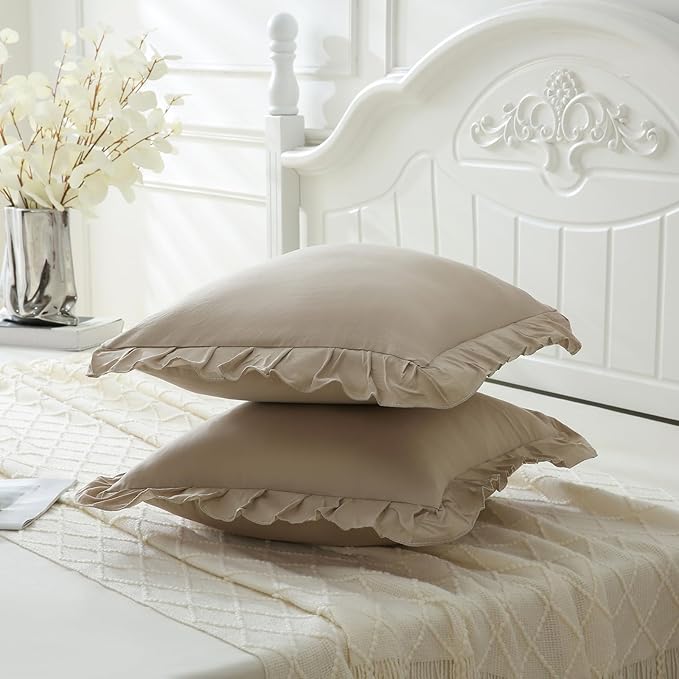 Merryword Taupe Pillowcases 18x18 Throw Pillow Covers Pack of 2 Soft Microfiber Ruffle Decorative Pillowcase Cushion for Couch Sofa Bedroom