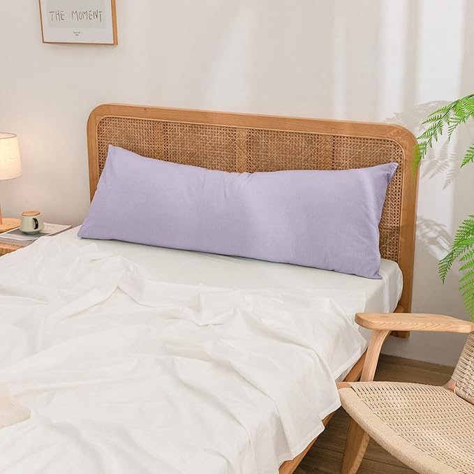 BESTOUCH 100% Washed Cotton Pillowcase for Hair and Skin Linen Feel Soft Comfortable Breathable 1 Pcs Pillow Case with Envelope Closure Solid Taro Purple Body 20x54 Inches