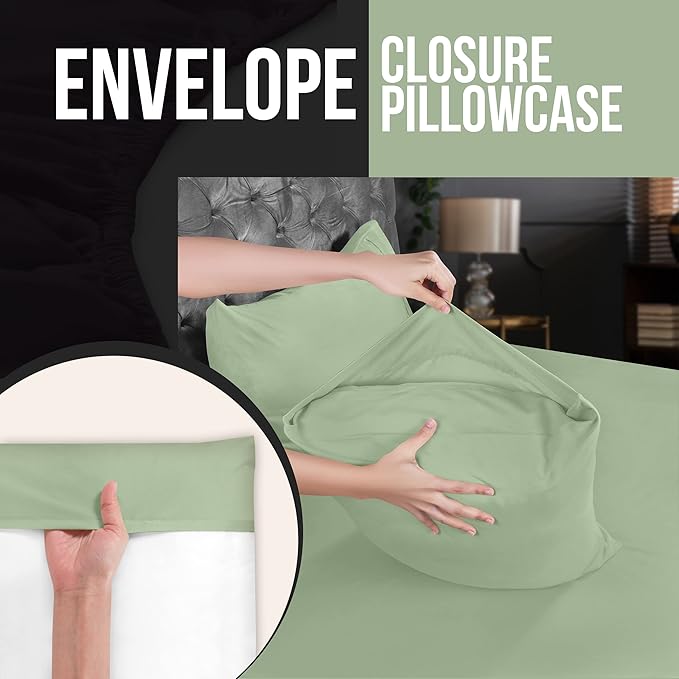 Utopia Bedding Queen Pillow Cases - Pack of 4 - Envelope Closure - Soft Brushed Microfiber Fabric - Shrinkage and Fade Resistant Pillow Covers Queen Size 20 X 30 Inches (Queen, Sage)