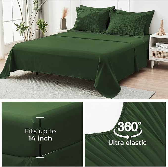HYMOKEGE Dark Green Twin XLComforter Set Seersucker 5 Pieces, All Season Luxury Bed in a Bag for Bedroom, Bedding Set with Comforter, Sheets, Pillowcase & Sham