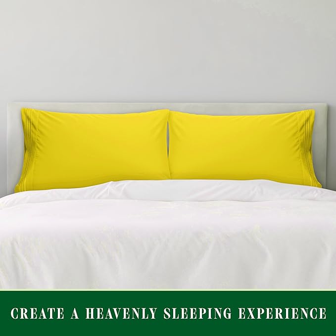 Elegant Comfort Luxury Ultra-Soft 2-Piece Pillowcase Set - 1500 Premium Hotel Quality Microfiber Double Brushed - Wrinkle Resistant, King Size, Yellow