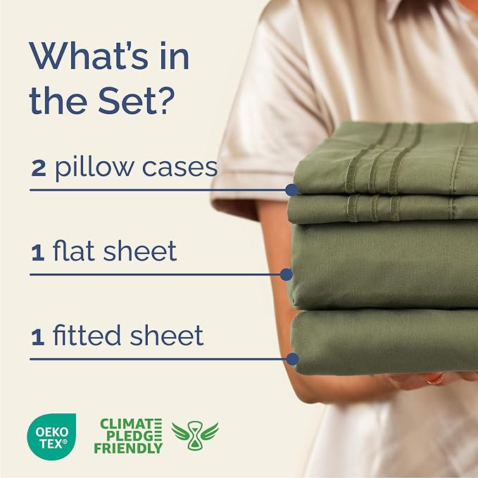 Cal King Size 4 Piece Sheet Set - Comfy Breathable & Cooling Sheets - Hotel Luxury Bed Sheets for Women & Men - Deep Pockets, Easy-Fit, Soft & Wrinkle Free Sheets - Sage Green Oeko-Tex Bed Sheet Set