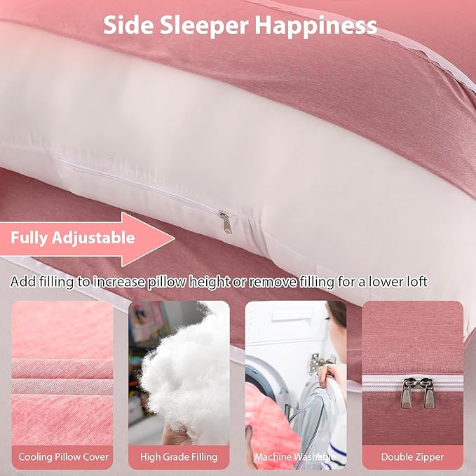 Elover Cooling Pregnancy Pillows for Sleeping,U Shaped Full Body Pillow with Removable Cover,Pregnant Women Must Haves,Maternity Essential,Cooling Pink